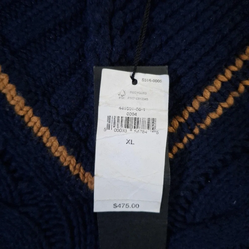 Banana Republic BR Athletics Sweater Vest Men's XL Navy Cable Knit Wool Cashmere